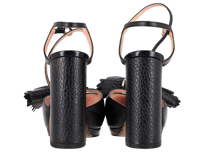 Sandali con piattaforma e dettaglio a frange con cinturino alla caviglia in pelle nera Rochas Nero - vista 5