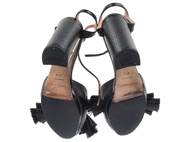 Sandali con piattaforma e dettaglio a frange con cinturino alla caviglia in pelle nera Rochas Nero - vista 6