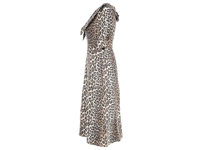 Vestido midi de algodón marrón con estampado de leopardo Ganni Castaño - vista 2
