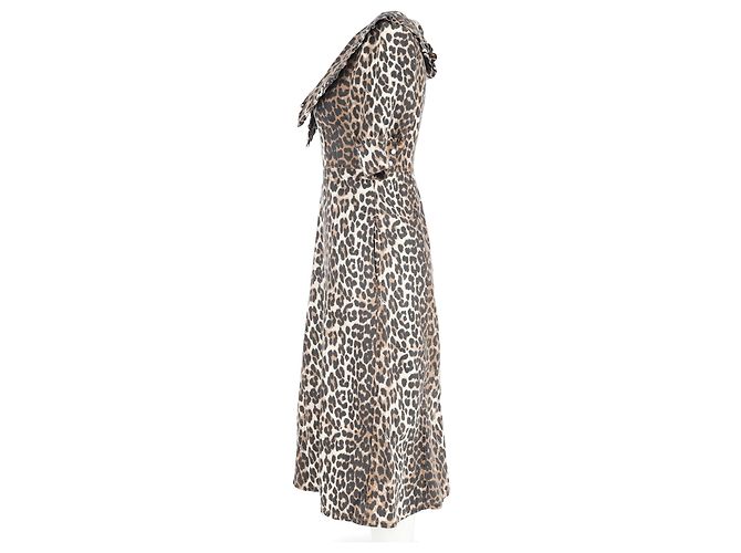 Vestido midi de algodón marrón con estampado de leopardo Ganni Castaño - vista 5