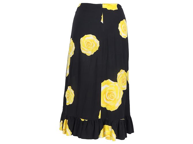 Falda midi con volantes estampada floral Ganni en seda negra Negro - vista 3