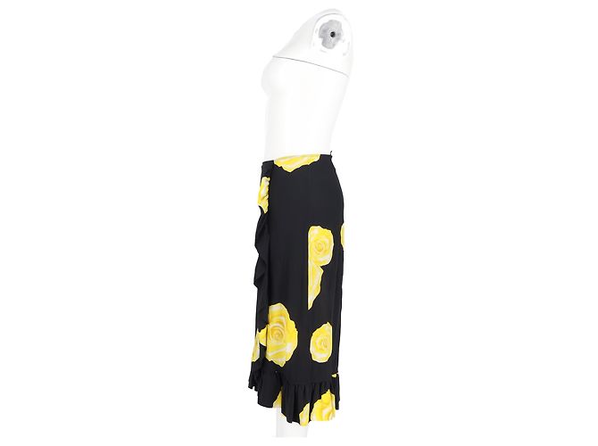 Falda midi con volantes estampada floral Ganni en seda negra Negro - vista 5