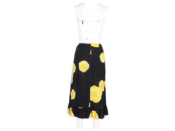 Falda midi con volantes estampada floral Ganni en seda negra Negro - vista 6