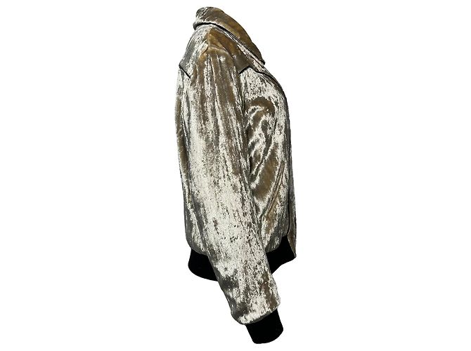 Giacca bomber con zip Saint Laurent in viscosa dorata D'oro - vista 2