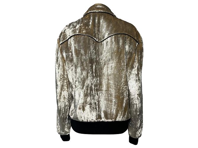 Giacca bomber con zip Saint Laurent in viscosa dorata D'oro - vista 3