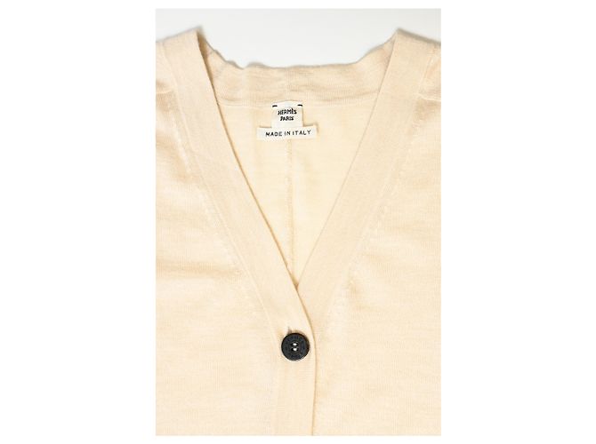 Cardigã abotoado Hermès em lã creme Branco Cru - vista 10