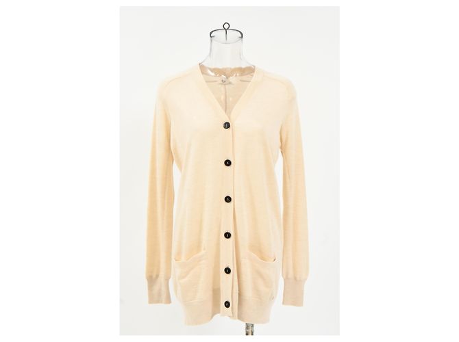 Cardigã abotoado Hermès em lã creme Branco Cru - vista 6