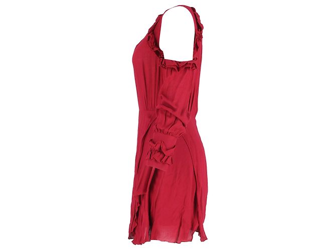 Abito mini a volant Iro Hanie con spalle scoperte in viscosa bordeaux Marrone Rosso - vista 2
