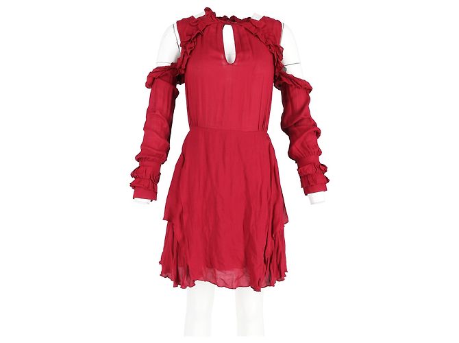 Abito mini a volant Iro Hanie con spalle scoperte in viscosa bordeaux Marrone Rosso - vista 4