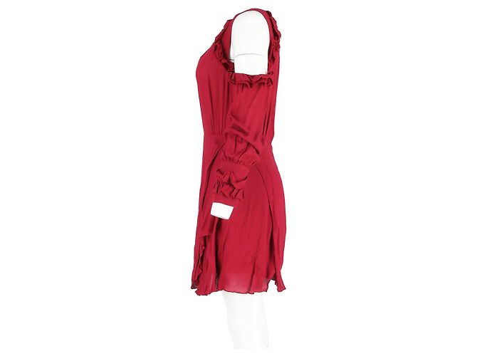 Abito mini a volant Iro Hanie con spalle scoperte in viscosa bordeaux Marrone Rosso - vista 5