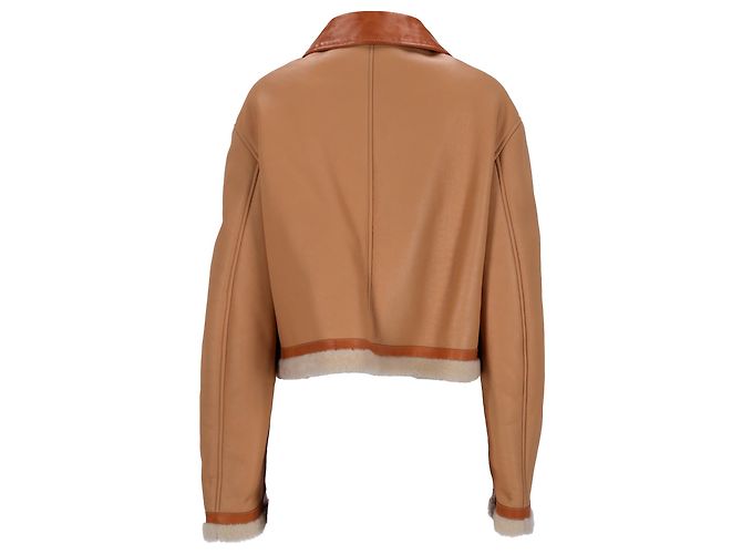 Jil Sander Jacke aus braunem Leder mit Pelzbesatz - Ansicht 3