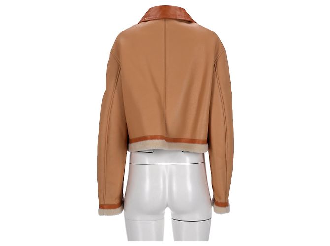Jil Sander Jacke aus braunem Leder mit Pelzbesatz - Ansicht 7