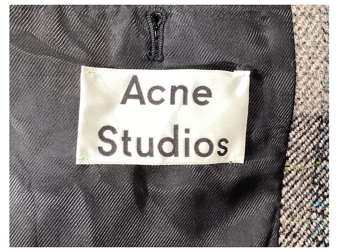 Acne Studios Check Coat in Grey Wool - view 11