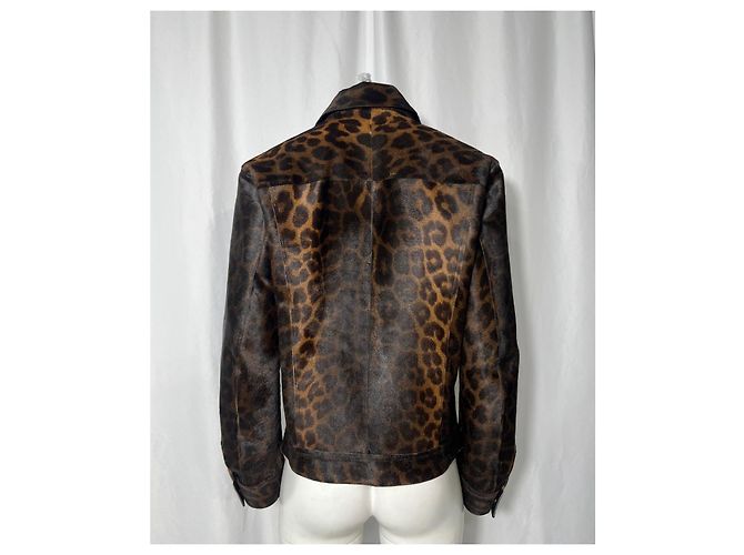 Tom Ford Leopard Print Buttoned Jacket with Pockets in Brown Calf Hair - view 10