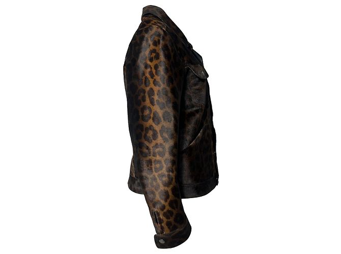 Tom Ford Leopard Print Buttoned Jacket with Pockets in Brown Calf Hair - view 2