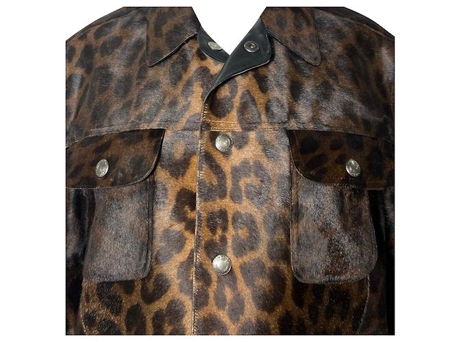 Tom Ford Leopard Print Buttoned Jacket with Pockets in Brown Calf Hair - view 3