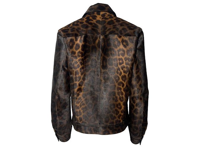 Tom Ford Leopard Print Buttoned Jacket with Pockets in Brown Calf Hair - view 4