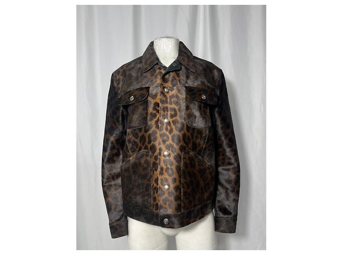 Tom Ford Leopard Print Buttoned Jacket with Pockets in Brown Calf Hair - view 7
