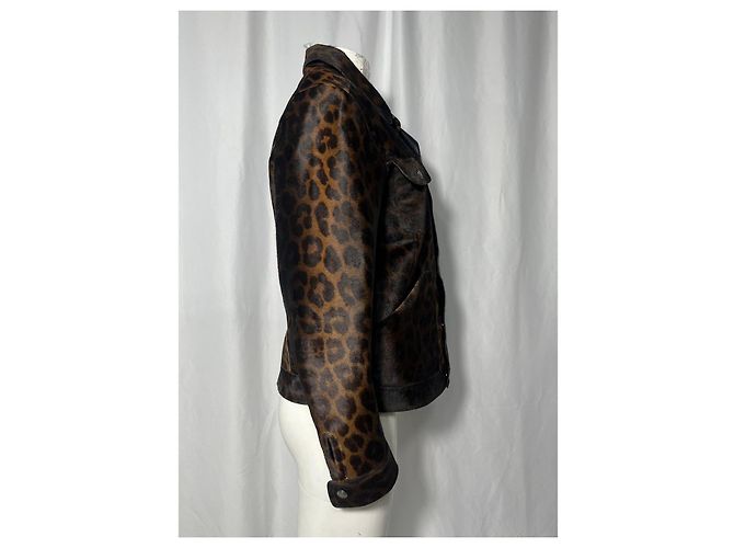 Tom Ford Leopard Print Buttoned Jacket with Pockets in Brown Calf Hair - view 8