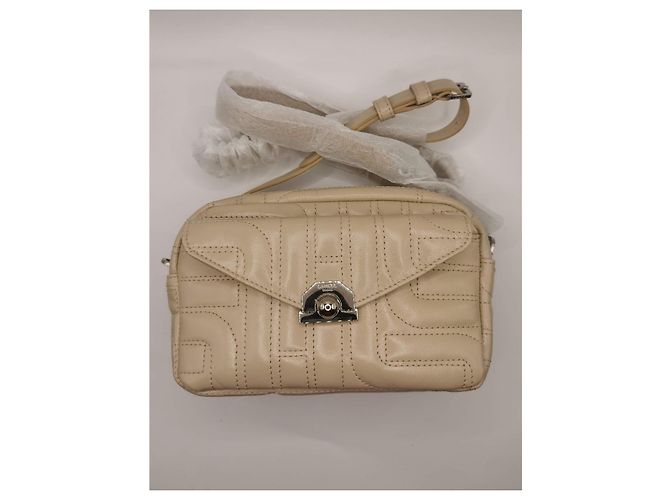 Bolsa câmera Lancel em couro matelassé bege Hardware prateado - vista 15