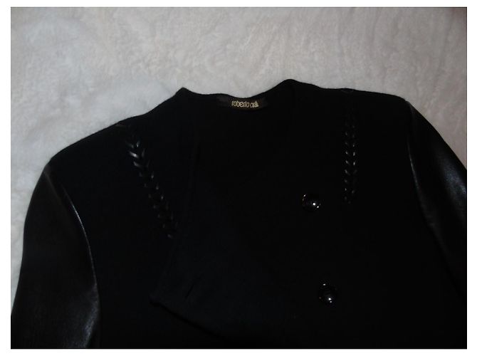 Roberto Cavalli Just Cavalli Leder Wolle Kaschmir Jacke Schwarz - Ansicht 10