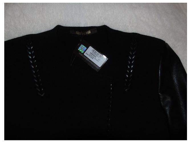 Roberto Cavalli Just Cavalli Leder Wolle Kaschmir Jacke Schwarz - Ansicht 12