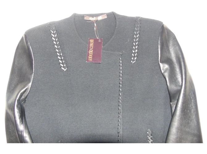 Roberto Cavalli Just Cavalli Leder Wolle Kaschmir Jacke Schwarz - Ansicht 13