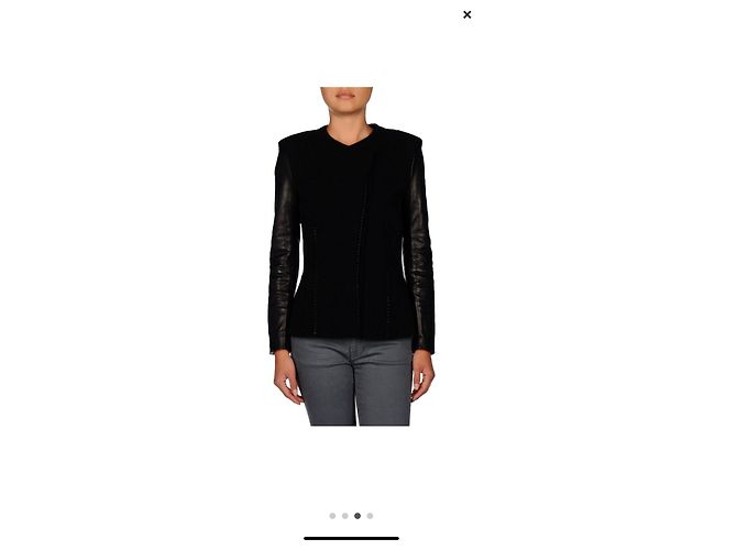 Roberto Cavalli Just Cavalli Leder Wolle Kaschmir Jacke Schwarz - Ansicht 2