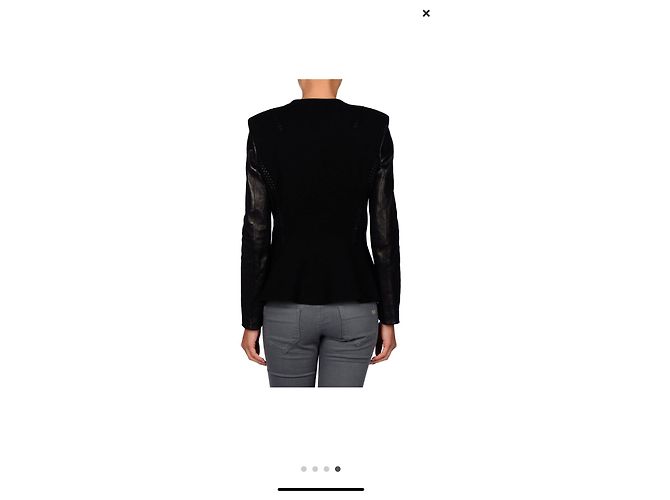 Roberto Cavalli Just Cavalli Leder Wolle Kaschmir Jacke Schwarz - Ansicht 3