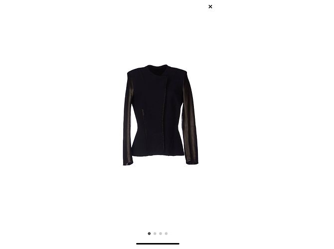 Roberto Cavalli Just Cavalli Leder Wolle Kaschmir Jacke Schwarz - Ansicht 4