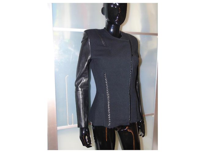 Roberto Cavalli Just Cavalli Leder Wolle Kaschmir Jacke Schwarz - Ansicht 5