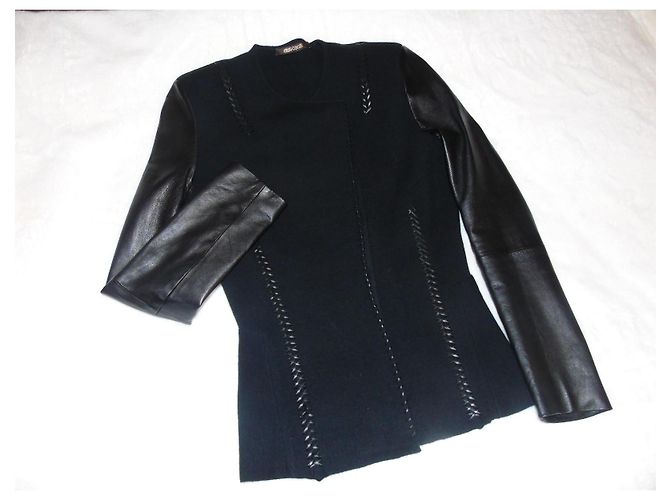 Roberto Cavalli Just Cavalli Leder Wolle Kaschmir Jacke Schwarz - Ansicht 7
