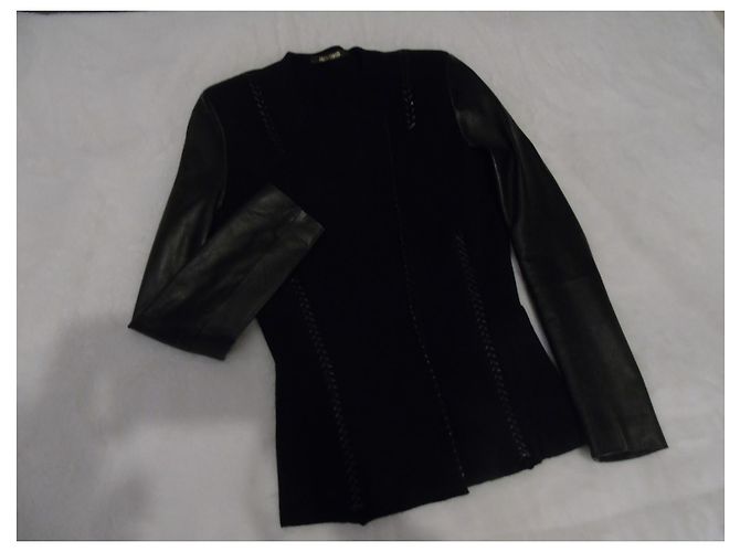 Roberto Cavalli Just Cavalli Leder Wolle Kaschmir Jacke Schwarz - Ansicht 8