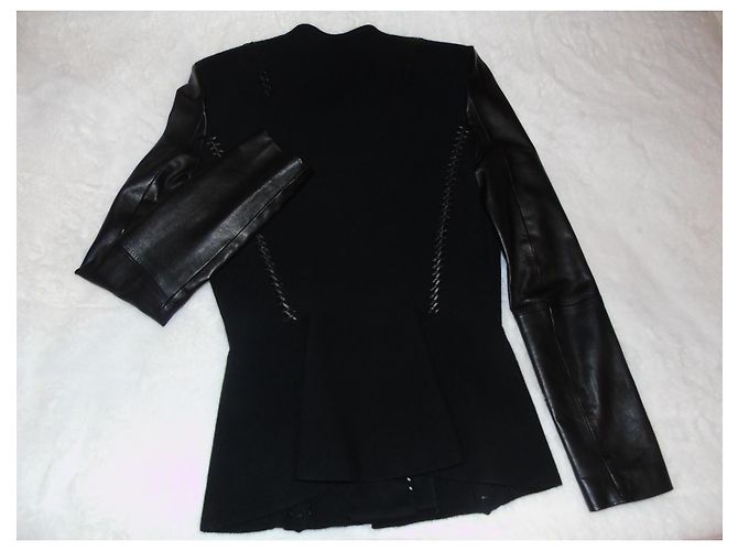 Roberto Cavalli Just Cavalli Leder Wolle Kaschmir Jacke Schwarz - Ansicht 9