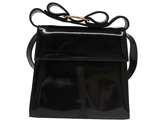 Borsa a Spalla Salvatore Ferragamo in Pelle Verniciata Nera e Oro Auth 92696 Nero D'oro - vista 13