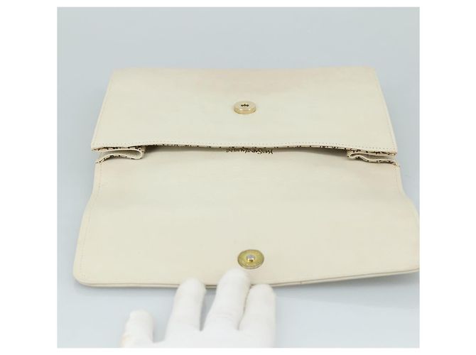 Borsa Clutch in pelle bianca SAINT LAURENT Auth bs21008 Bianco - vista 8