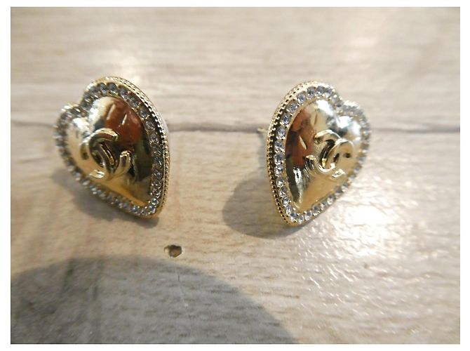 Chanel nuove orecchini a catena a forma di cuore con scatola Gold hardware - vista 2