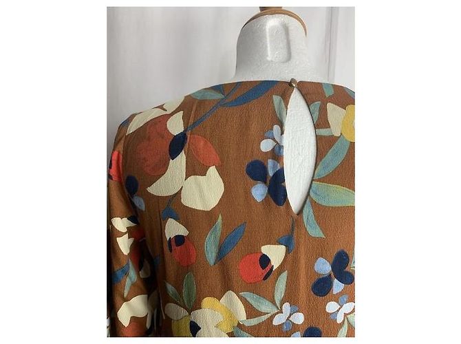 Vestido SéZane con Estampado Floral Marrón Claro de Viscosa - vista 6