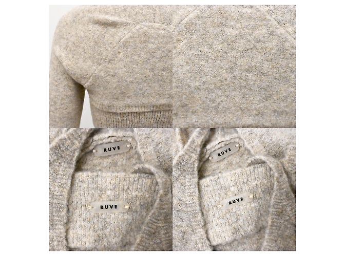 Autre Marque Gestricktes, kurzes Twin-Set-Bra-Top mit kurzem Cardigan in Haferbeige Roh - Ansicht 12