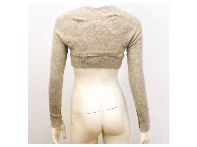 Autre Marque Gestricktes, kurzes Twin-Set-Bra-Top mit kurzem Cardigan in Haferbeige Roh - Ansicht 4