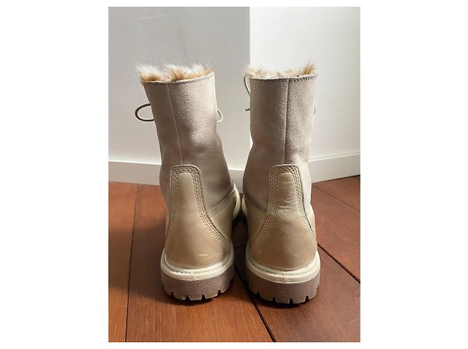 Stivaletti Timberland Beige in Pelle e Pelliccia Bianco sporco - vista 6