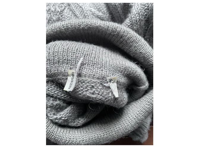 Autre Marque Grauer Rollkragenpullover aus Mohair und Acryl mit Zopfmuster - Ansicht 5