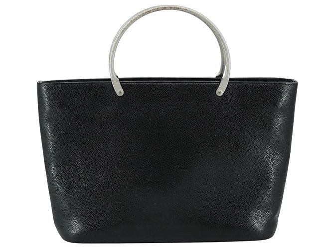 CHANEL Borsa a mano in pelle caviar nera CC Auth bs20918 Nero - vista 13