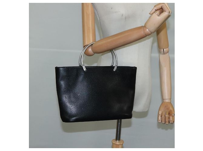 CHANEL Borsa a mano in pelle caviar nera CC Auth bs20918 Nero - vista 23