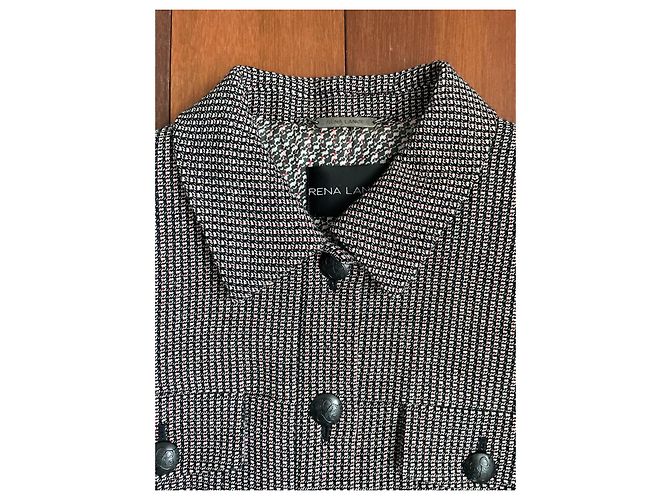 Rena Lange Wool Jacket Black Red White Geometric Pattern Size 36 - view 2