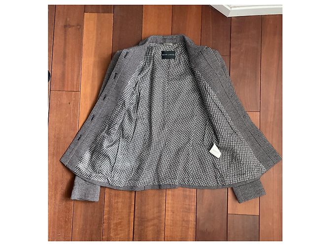 Rena Lange Wool Jacket Black Red White Geometric Pattern Size 36 - view 5