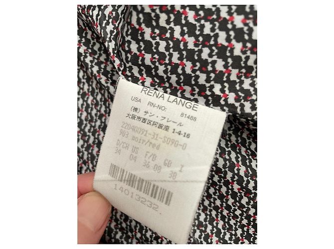 Rena Lange Wool Jacket Black Red White Geometric Pattern Size 36 - view 9