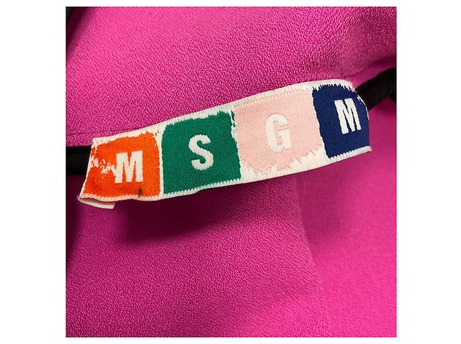 Robe mini à col cravate rose vif MSGM - vue 4