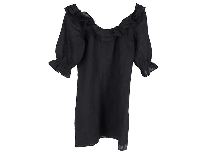 Abito mini con cintura a spalle scoperte Reformation in lino nero - vista 2