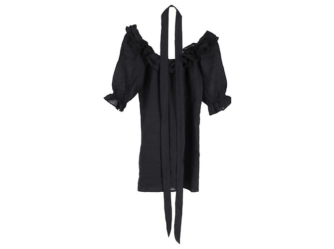 Abito mini con cintura a spalle scoperte Reformation in lino nero - vista 3